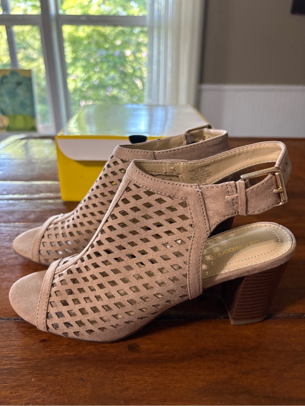 Liz Claiborne Taupe Perforated Open-Toe Block Heel Sandals